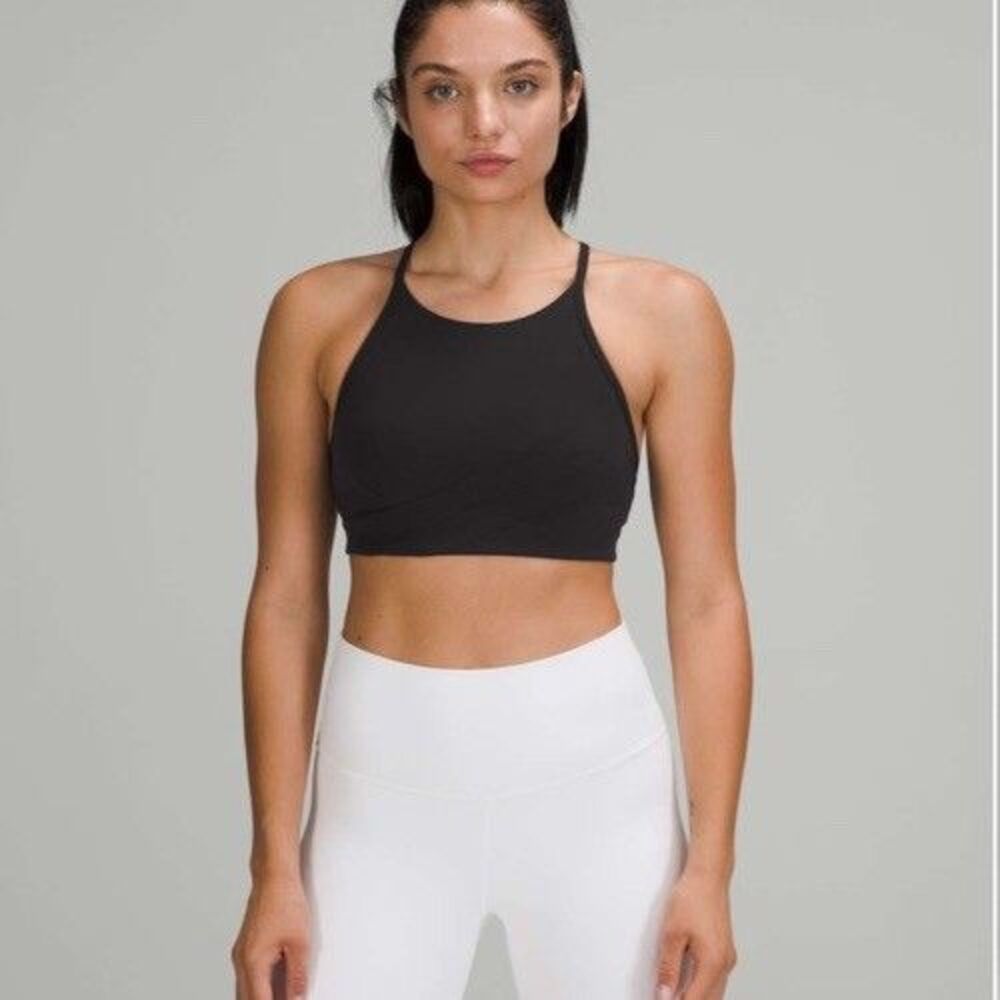 Lululemon Size 6 Flow Y Wrap-Front High-Neck Crossback Yoga Bra Black - Picture 1 of 5